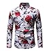 Price comparison product image Folge deinem Herzen Men's Printed Lapel Button Down Shirt Top Long Sleeve Slim Fit Casual Blouse (M, White-2)