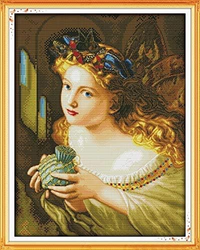 Happy Forever Cross Stitch Kits 11CT Stamped Patterns for Kids and Adults, DIY Preprinted Embroidery kit for Beginner, Beauty and Girl (R321 Girl and cat, Size 16''x22'')