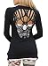 Asoidchi Women's Long Sleeve Back Hollow Skull Pattern Black T Shirt (XL)