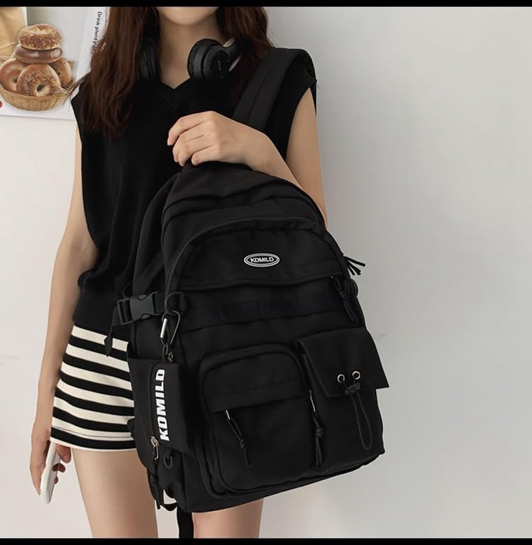 Miniatura 4 de Mochila de preparación 2026 con monedero, mochila japonesa Harajuku Y2k, mochila estética y genial para laptop de 15.6 pulgadas (negro, talla única)