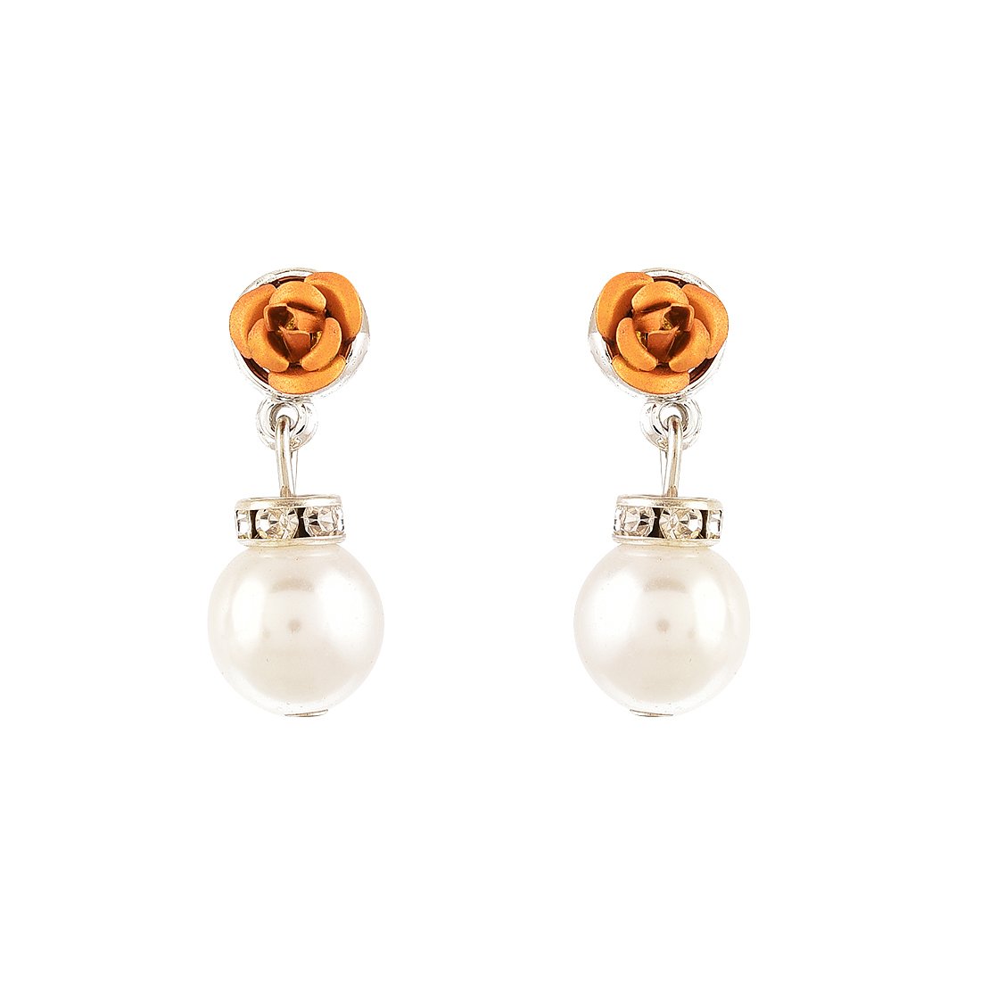 Zeneme Earring Gold Plated Orange Rose Shaped Pearl Drop Earring Jewellery For Girl And Women (B06ZZMPXF4) Amazon Price History, Amazon Price Tracker