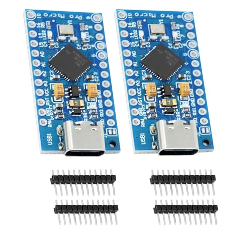 ARCELI Pro Micro Boards mit 32u4 chip Modul, Micro Pro Mini 5V/16MHz Desarrollo Boards Auto USB Updater Typ-C Interfaz Mainboards Compatible con Arduino (2 unidades)