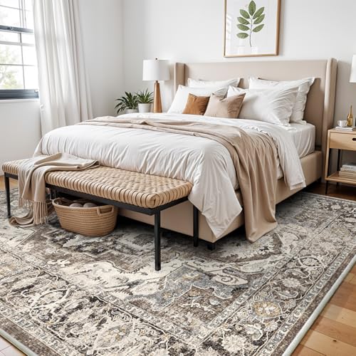 YOUFORTONG Area Rugs 5x7 Washable Non-Slip Boho Rug Stain Resistant Rugs for Living Room Dining Room Bedroom Low-Pile and Ultra Soft Area Rug (Beige, 5x7)