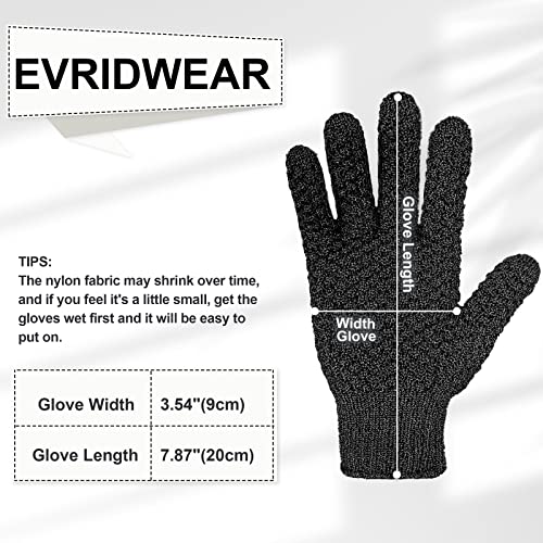 Evridwear Exfoliating Dual Texture Bath Gloves for Shower, Spa, Massage and Body Scrubs, Dead Skin Cell Remover, Gloves with Hanging Loop (1 Pair Black Heavy Glove) - Thumbnail 4