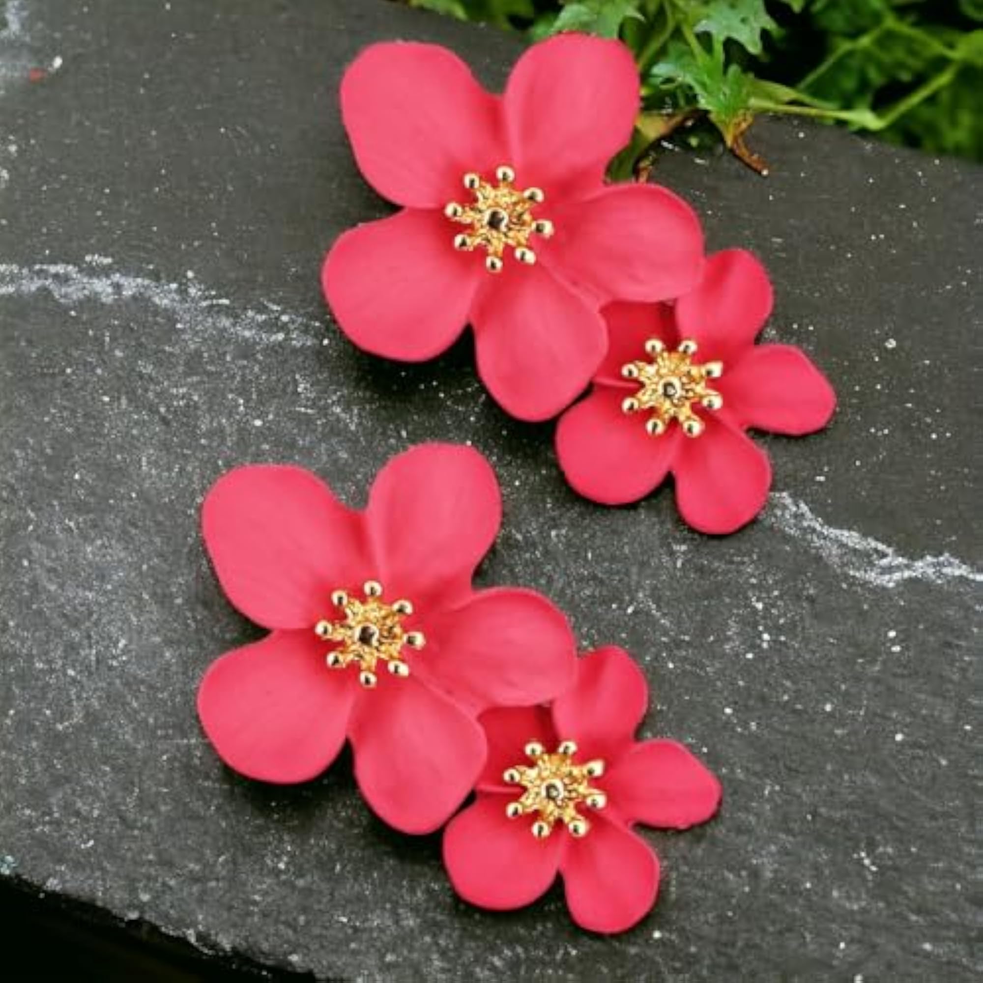 Double Flower Dangle Statement Earrings, Stylish Accessory