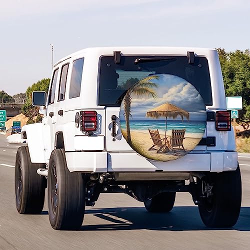 Image of Beautiful Beach Palm Trees Spare Tire Cover Dust-Proof Wheel Tire Cover Fit Trailer, RV, SUV and Many Vehicle 16 Inch