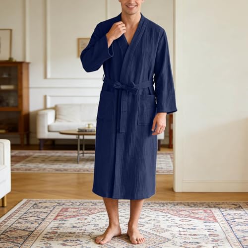 Peignoir en coton pour homme ample et confortable à manches longues avec poches