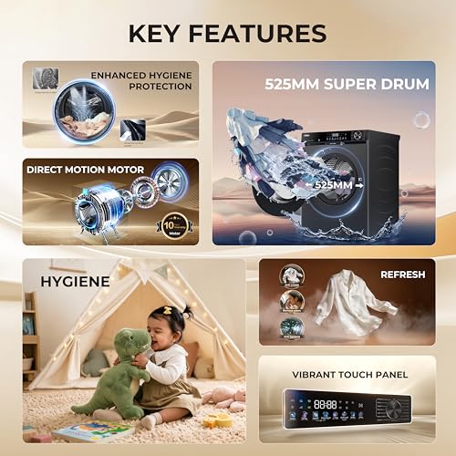Image of Haier 12 Kg, 5 Star, AI Smart LIFE+, Hygienic Care, ABT, 525 mm Super Drum, Refresh, Direct Motion Motor, WiFi enabled, Fully Automatic Front Load Washer (EFL120-DM14F5ES8U1 | Dark Jade Silver)