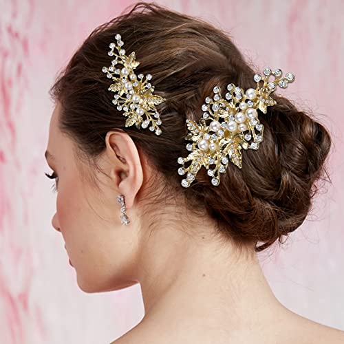 Crown Guide Gold Rhinestone Hair Clips For Women Bridal Hair Pins Piece Wedding Hair Accessories For Brides Leaf Flower Pearl Barrettes For Girls #TOP5