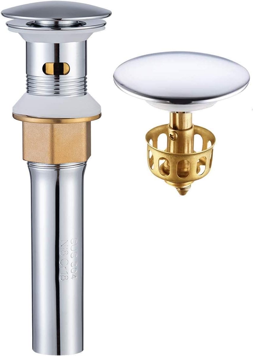 KAIYING Pop Up Drain, Bathroom Sink Drain Stopper with Overflow (Chrome) & KAIYING 6" Hole Cover Deck Plate for Bathroom Vanity Sink (Chrome)