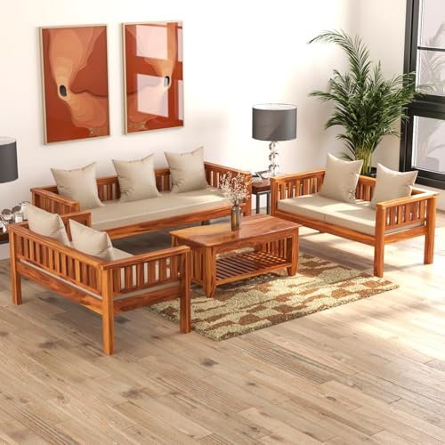 Image of Sheesham Solid Wood 7 Seater Sofa Set for Living Room(7 Seater) (Honey 2)