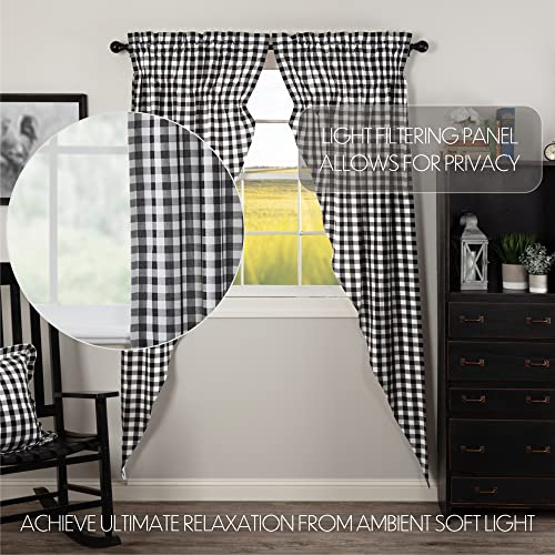 VHC-Brands-Annie-Buffalo-Check-Cotton-Farmhouse-Curtains-Rod-Pocket-Drawstring-Ties-Prairie-Panel-Pair-84x36x18-Black VHC Brands Annie Buffalo Check Cotton Farmhouse Curtains Rod Pocket Drawstring Ties Prairie Panel Pair 84x36x18 Black