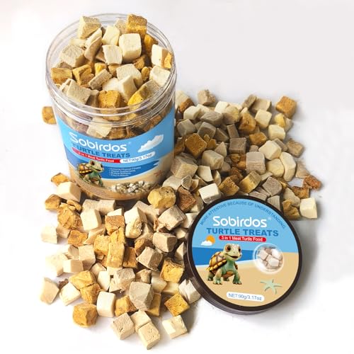 Sobirdos Turtle Treats,3 in 1 Meat Turtle Food,Made with Fresh Meat,Chicken&Duck&Fish Freeze-Dried,Enriched Protein & Vitamins(90g/3.17oz)