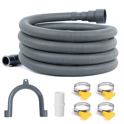 KAINGA 10 FT Universal Washing Machine Drain Hose Extension Kit, Flexible Washer Drain Hose, Universal Corrugated Washer Hoses with 1 Adapter & 4 Clamps, 1 U-Bend Holder, Grey