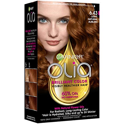Garnier Olia Ammonia Free Permanent Hair Color, 100% Gray Coverage (Packaging May Vary), 6.43 Light Natural Auburn, Red Hair Dye, Pack Of 1 #TOP3