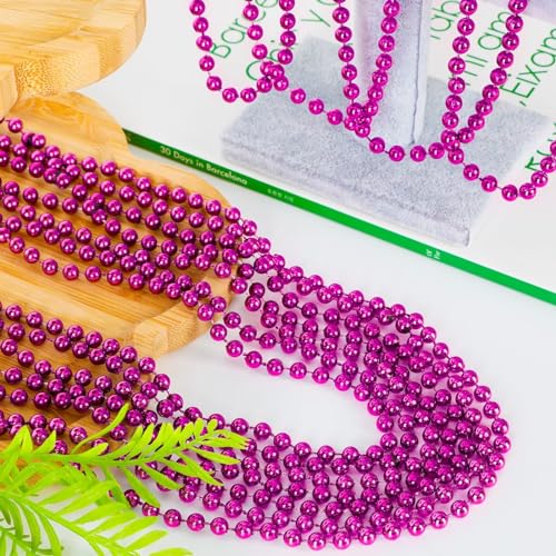 Image of EOBOH 12PCS Mardi Gras Beads, Metallic Rose Red Christmas Bead Necklace Party Favors, 33 inch Accessory Sets Necklace Stuff, Festival Parade Throw Costumes Accessories for Celebrations Decorations