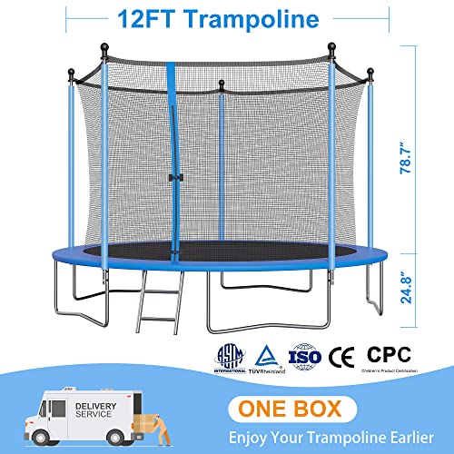 ALTLER 12FT Trampoline with Enclosure Net Outdoor Jump Trampoline, Bounce Exercise Trampoline PVC Spring Cover Padding for Kids and Adults