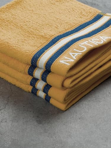 Image of NAUTICA Super Soft Zero Twist 100% Cotton Towel -4pc Face Towel (Vintage Crew Stripe) solid-beige-500 GSM