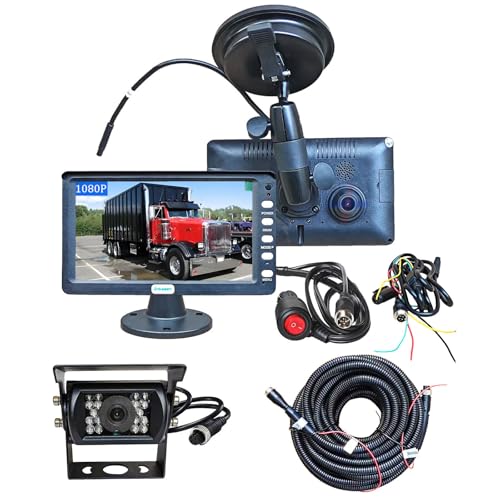 JINKASEN 7 inch Car Front and Rear Dual Channel Monitor, Car Recorder, Reversing Camera, HD 1080p IR LED Camera, DC12v-24v Universal