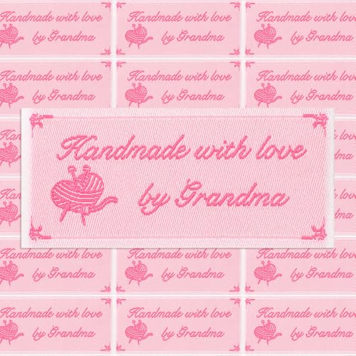 Ysleen Pink 20 Pcs Handmade with Love by Grandma Labels Tag for Sewing