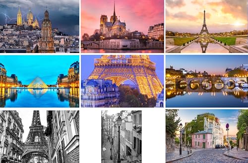 Set di cartoline Parigi: 9 biglietti individuali (biglietti di auguri) – foto tra cui Torre Eiffel, Sacre-Coeur, Montmatre, Arc de Triomphe, Louvre, Notre Dame – foto/immagini/souvenir