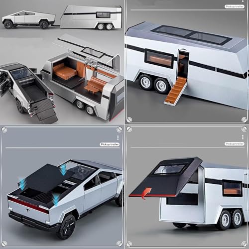 Image of VARIYA ENTERPRISE Exclusive Alloy Metal Pull Back Die-Cast Car Diecast Metal Pullback Toy Car with Openable 6 Doors,Light Music Boys Gifts Toys (1:32 Trailer-Tesla cybertruck)