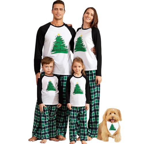 IFFEI Weihnachts Pyjama Passende Familien Pyjama Sets Langarm Schlafanzug Zweiteiler Tops und Pants Hausanzug Baum 10-11 ans