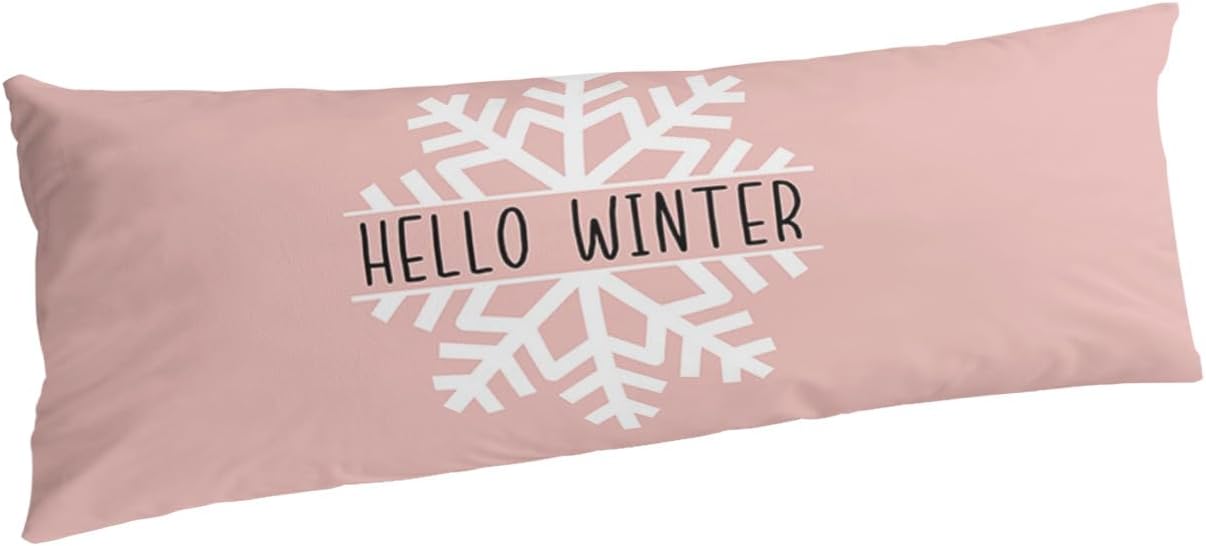 Blush Pink Snowflake Body Pillow Covers 20x54 Side Sleeper Pillow, Plush Soft Comfort for Hair/Skin Cooling Pillowcases with Envelop Closure Hello Winter Christmas Holiday