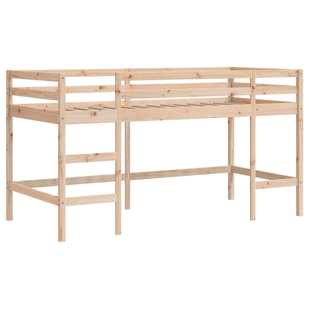 Lit Mezzanine Enfants en Bois de pin Massif avec Rideaux Bleu 80x200 cm, Structure Stable, Espace Rangement optimisé, échelle sécurisée pour Chambre Enfant ado garçon Fille