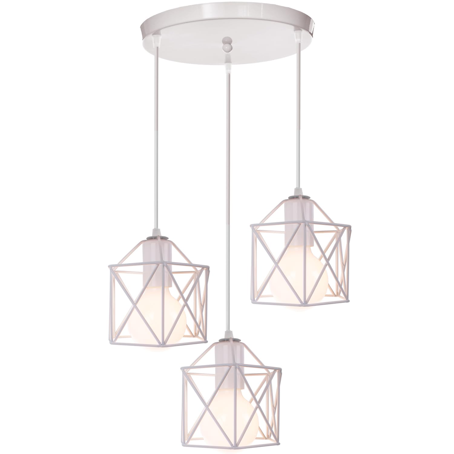 PETITES ECREVISSES Vintage Lámpara Colgante Retro Industrial 3 Cabezas Luz de Techo Colgante Estilo Nórdico Iluminación Colgante para Cocina Comedor Oficina Salón, Blanco