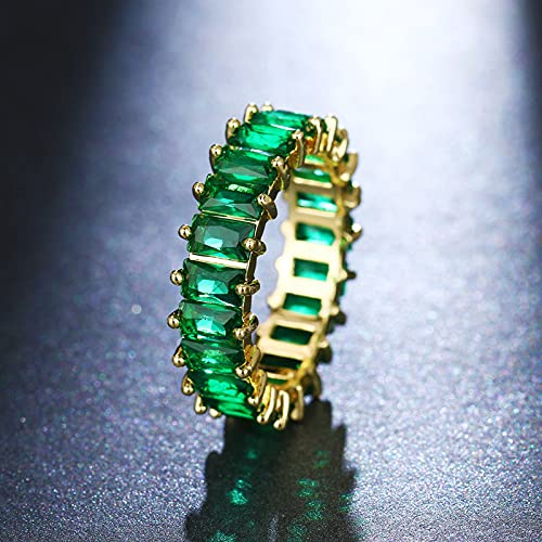 COLORFUL BLING Emerald Eternity Paved Square Cubic Zirconia Promise Love Rings Gold Plated Baguette Jewelry Rectangle Emerald-Cut CZ Ring for Women2