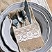 vLoveLife 8.5'' x 4'' Natural Hessian Burlap Cutlery Holder Pouch Bag with Lace Rose Flower Wedding Tableware Bags Favor - Pack Of 10