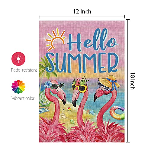 Crowned Beauty Hello Summer Garden Flag Flamingo 12X18 Inch Double Sided For Outside Welcome Burlap Small Yard Seasonal Decoration Cf793-12 #TOP5