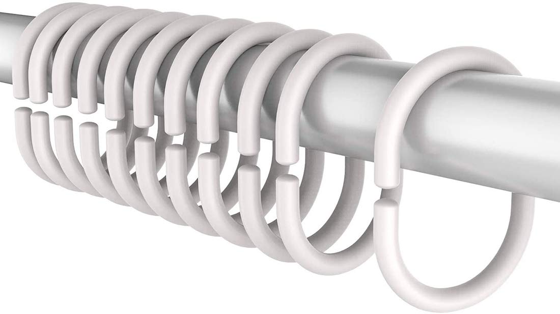 24 Pcs C Shaped Shower Curtain Rings, Plastic Shower Hook Clips for Bathroom Rod, Smooth Glide Curtain Hooks for Window, Door, Shower Liners, Easy Installation, Rustproof