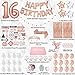 PartyHooman Sweet 16 Birthday Decorations Rose Gold With Sweet 16 Sash and Tiara Set, 2Pcs Backdrop, 25Pcs Pre-assembled Photo Booth Props, Balloons, Cake Topper | 16th birthday decorations for girls
