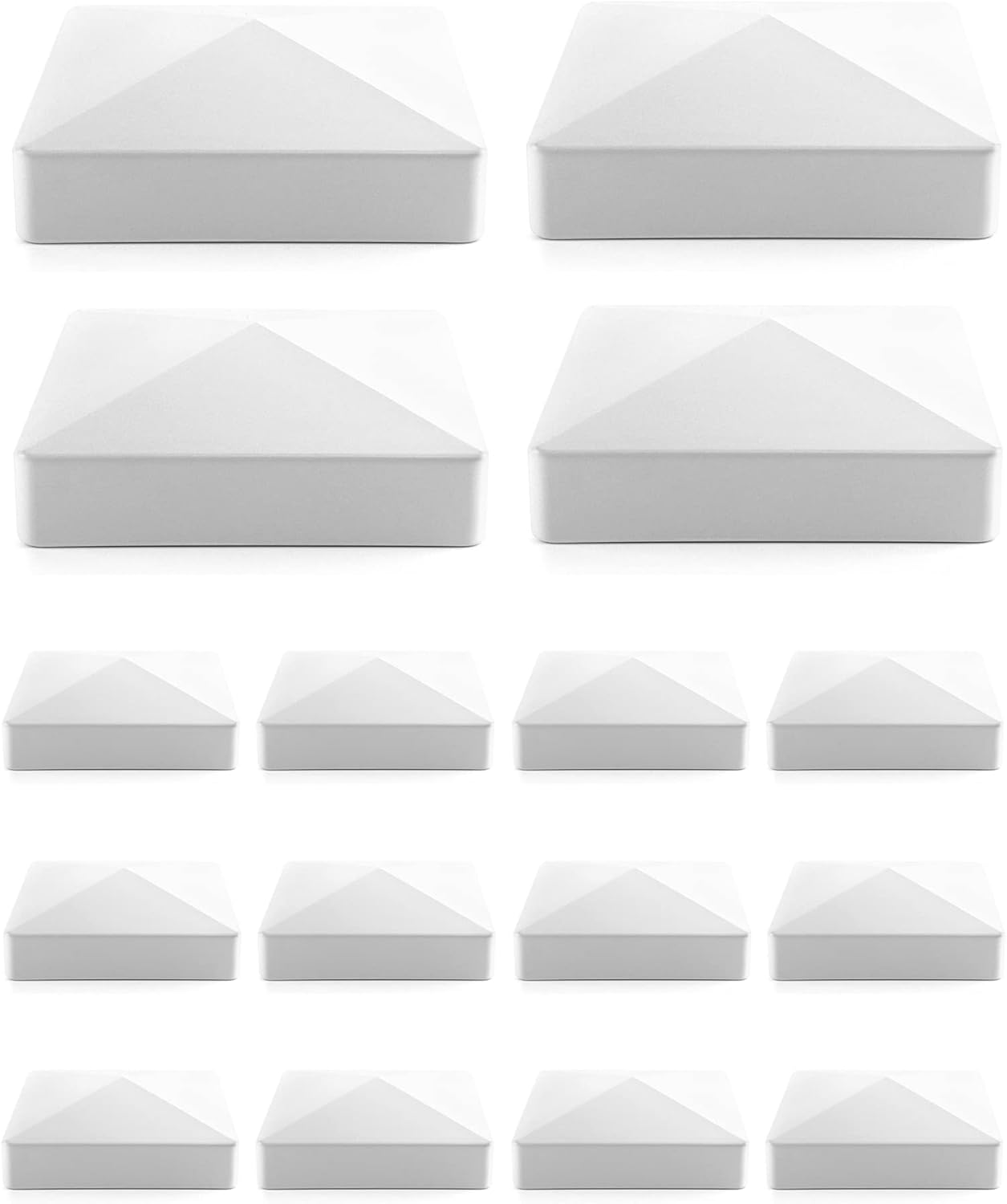 QWORK 16 Pack 5" Vinyl Pyramid Style Fence Post Cap, Vinyl Post Caps, Decorative Mailbox, Lamp Post, Deck, Dock, Piling Caps, Protect Wooden Fence Poles Outdoor, White 5" x 5"