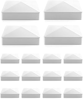 QWORK 16 Pack 5" Vinyl Pyramid Style Fence Post Cap, Vinyl Post Caps, Decorative Mailbox, Lamp Post, Deck, Dock, Piling Caps, Protect Wooden Fence Poles Outdoor, White 5" x 5"