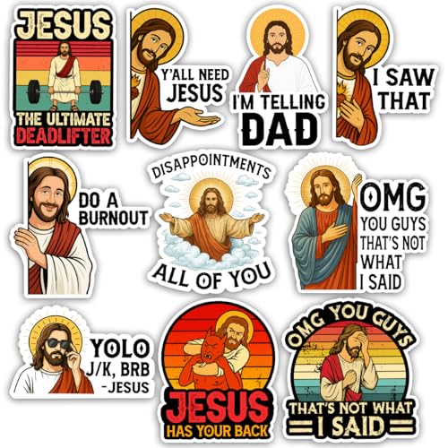 TODOLIA (10Pcs-3in) Funny Jesus Meme Sticker Pack Christian Humor Sticker Catholic Christian Gift Church Bible Verse Religious Decoration for Laptop Tablet Water Bottle Helmet Car Truck Vehicle