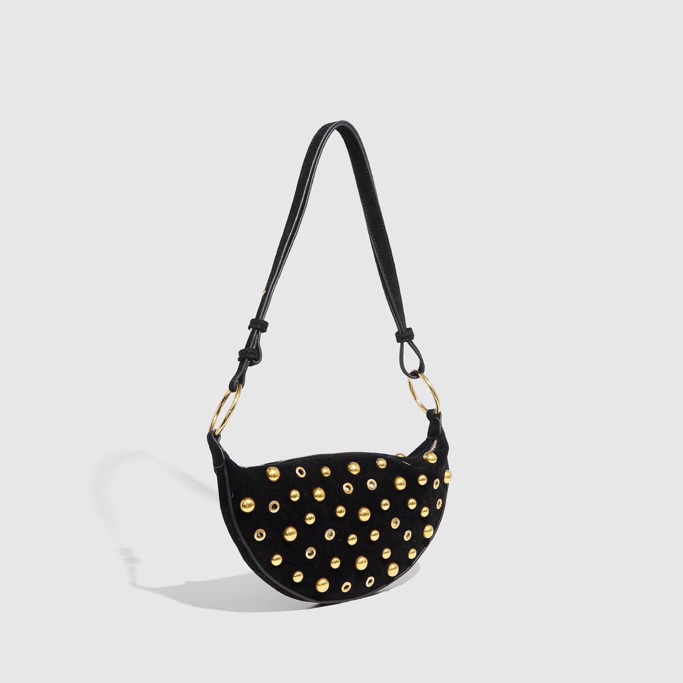 Studded Shoulder Purses for Women Gold Studs Punk Rock Y2k Suede