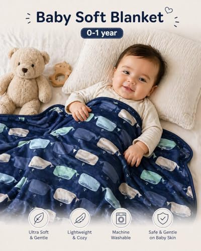 Image of THE LITTLE LOOKERS Soft Blanket for Babies | Ultra Soft, Breathable & Skin-Friendly | Safe & Chemical-Free | All-Season Use | Lightweight AC Blanket for 0-1 Years (Navy Blue)