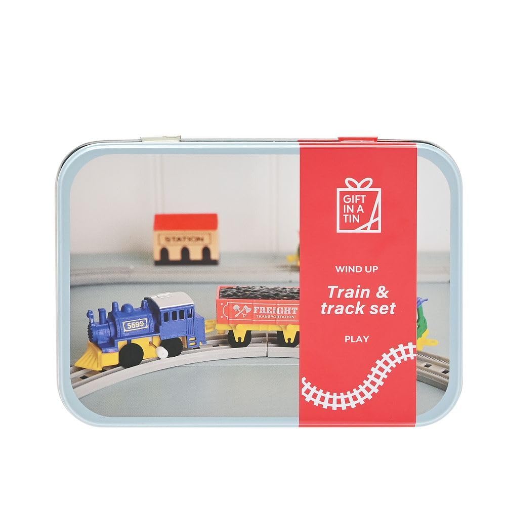 Apples to Pears  Gift in A Tin - Wind Up Train & Track Set | Pack & Play, Fun Craft and Play Train Play Set, Boys & Girls (8+) | Educational Gifting (W-14.5cm / H-6cm / D-10.5cm).