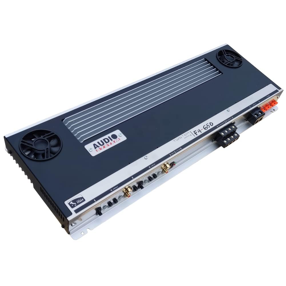 KIT SET PER AUDIO SYSTEM F4-650, 1 amplificatore 4 canali classe ab 4 x 260 watt rms a 2 ohm spl bagagliaio cofano auto, 1 pezzo + 3 sticker omaggio