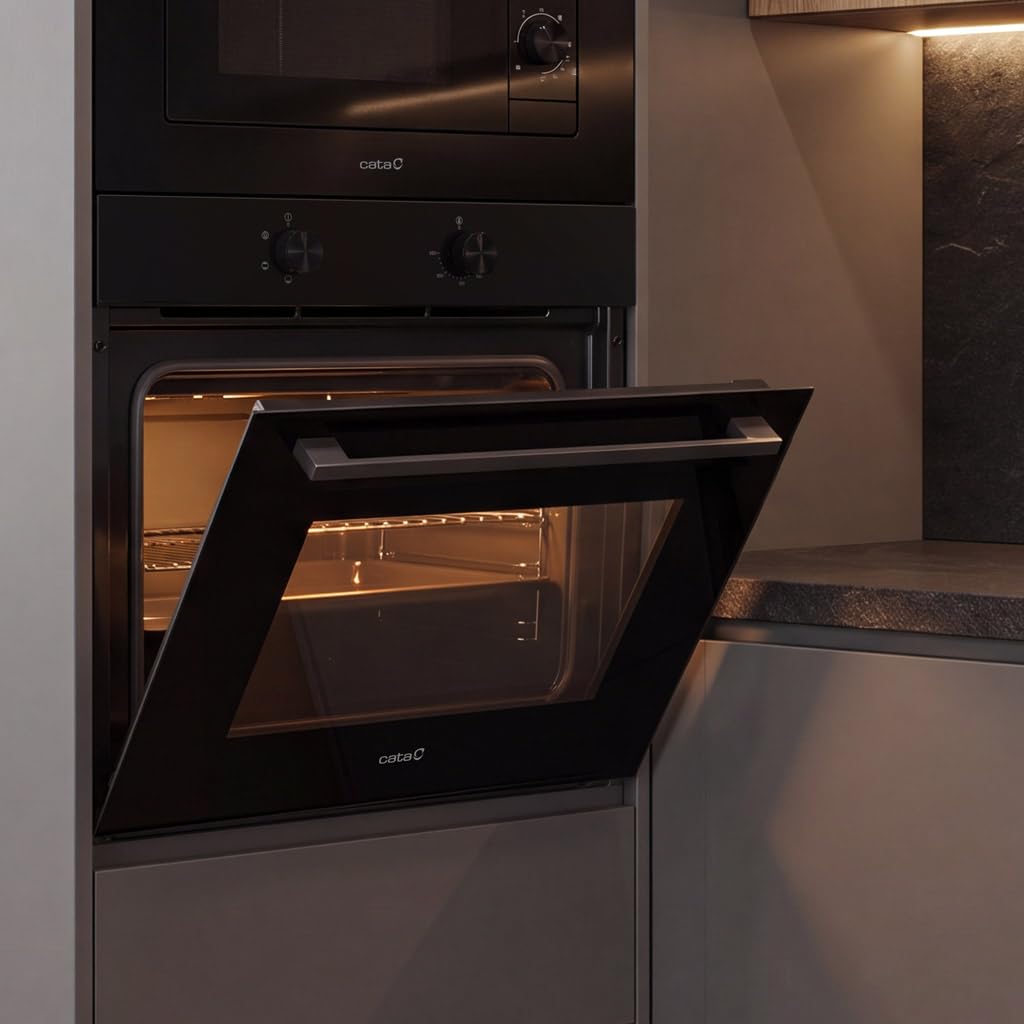 Horno Estático Cata SES 8004 FB 73 Litros, 4 Funciones, 5 Niveles, Puerta fria, Sistema Limpieza Aquasmart, Color Negro