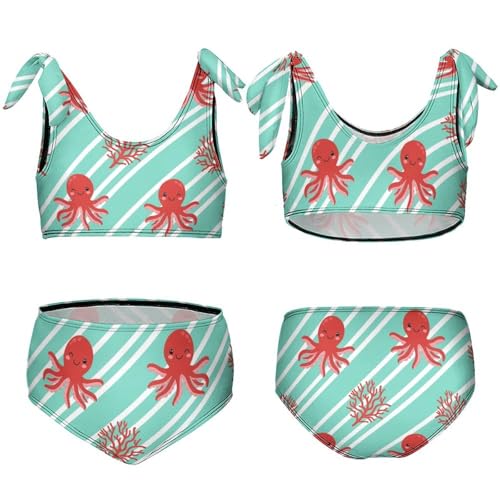 Girls Swimsuit Two Piece Swimwear Cute Octopus Coral Tankini Bikini Set Beach Sport Bathing Suit for Girls3