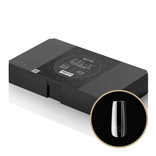 Apres Nail Gel-X - Caja mediana cuadrada natural de puntas  600 puntas Gel-X, calidad premium, 14 tamaños 00-9  Tamaños medios incluidos