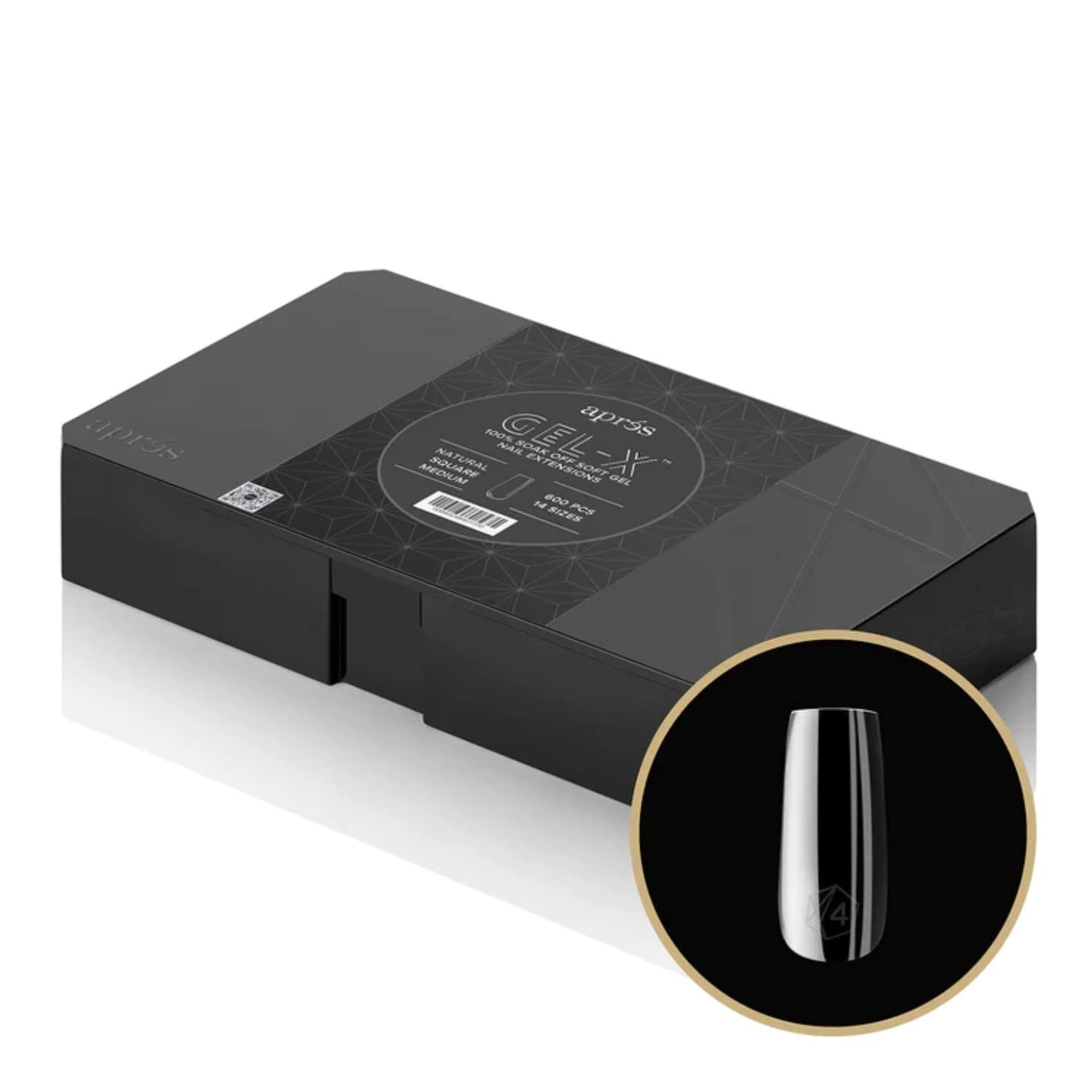 APRÉS Nail Gel-X Natural Square Medium Box of Tips | 600 Gel-X Tips, Premium Quality, 14 Sizes 00-9 | Half-sizes Included