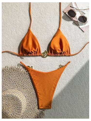 SHENHE Women's Thong Bikini Set Halter 2 Piece Swimsuit Triangle Metal Ring Bathing Suits2
