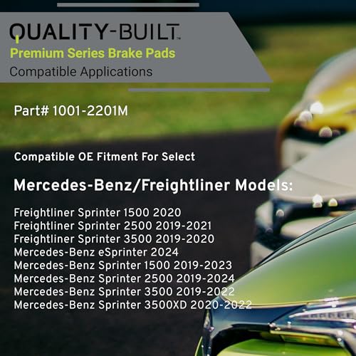 Image of QUALITY-BUILT Rear Semi-Metallic Brake Pads, Premium 1001-2201M, Compatible with 2019-2024 Freightliner /Mercedes-Benz (eSprinter,Sprinter 1500,Sprinter 2500,Sprinter 3500,Sprinter 3500XD)