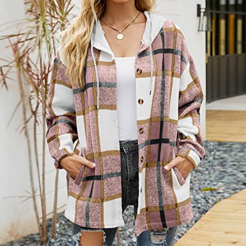 Womens Shacket Plaid Button Down Long Sleeve Flannel Jacket Casual Hoodies Coats Fall Outfits Fashion Clothes 20254