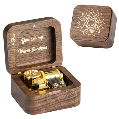 Bellumore You are My Sunshine Wind Up Wooden Music Box Vintage Musical Gifts for Birthday Christmas Valentines Day Anniversary (Walnut)